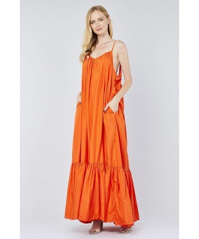 Elegance A-Line Spaghetti Strap Flowy Maxi Rideau Dress Low Back Orange $41.58 Dresses