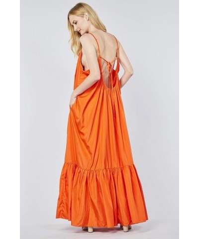 Elegance A-Line Spaghetti Strap Flowy Maxi Rideau Dress Low Back Orange $41.58 Dresses