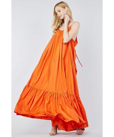 Elegance A-Line Spaghetti Strap Flowy Maxi Rideau Dress Low Back Orange $41.58 Dresses