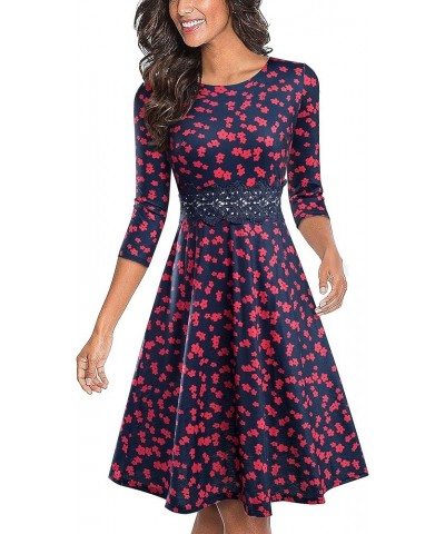 Women's Cocktail A-Line Embroidery Casual Party Summer Wedding Guest Dress A079 Dark Blue+red Floral - 3/4 Sleeves $15.58 Dre...