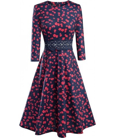 Women's Cocktail A-Line Embroidery Casual Party Summer Wedding Guest Dress A079 Dark Blue+red Floral - 3/4 Sleeves $15.58 Dre...