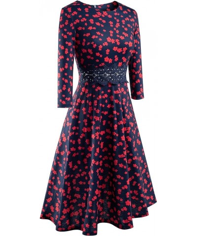 Women's Cocktail A-Line Embroidery Casual Party Summer Wedding Guest Dress A079 Dark Blue+red Floral - 3/4 Sleeves $15.58 Dre...