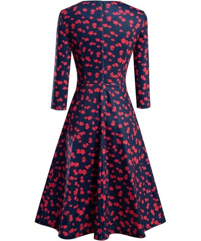 Women's Cocktail A-Line Embroidery Casual Party Summer Wedding Guest Dress A079 Dark Blue+red Floral - 3/4 Sleeves $15.58 Dre...