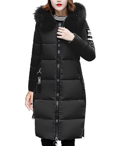 Women's Hooded Thickened Long Jacket Winter Puffer Coat Full Zip Up Faux Fur Collar Outerwear Hoodie with Pocket Black $21.27...