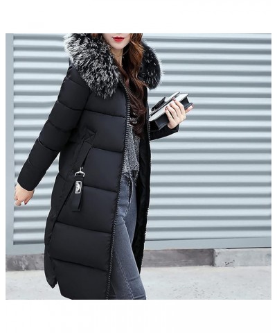 Women's Hooded Thickened Long Jacket Winter Puffer Coat Full Zip Up Faux Fur Collar Outerwear Hoodie with Pocket Black $21.27...