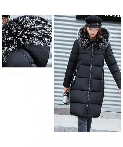 Women's Hooded Thickened Long Jacket Winter Puffer Coat Full Zip Up Faux Fur Collar Outerwear Hoodie with Pocket Black $21.27...