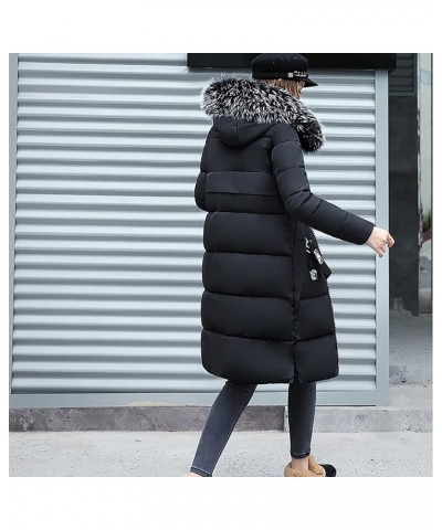 Women's Hooded Thickened Long Jacket Winter Puffer Coat Full Zip Up Faux Fur Collar Outerwear Hoodie with Pocket Black $21.27...