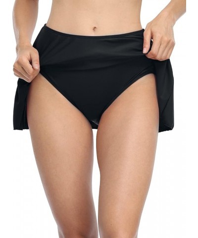 Women's High Waisted Swim Bottom Skirted Bikini Bottom UPF 50+ Swimsuits Bathing Suits Athletic Swim Skirts Black $17.39 Swim...