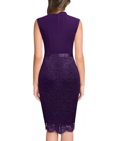 Women's Retro Half Collar Contrast Floral Lace Cocktail Party Dress Purple $18.19 Dresses