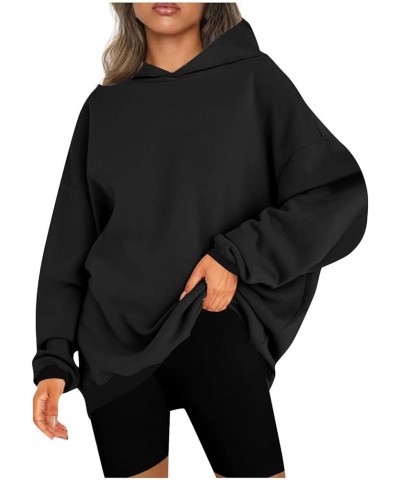 Women's Oversized Hoodies Fleece Casual Long Sleeve Hooded Pullover Fall Fashion Sweatshirts Y2K Clothes with Pockets Z27_bla...