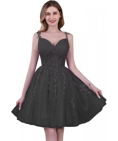 Tulle Homecoming Dresses for Teens Lace Short Prom Dress Spaghetti Straps Appliques Mini Cocktail Party Gowns Black $32.39 Dr...