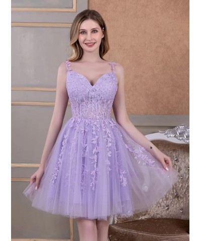 Tulle Homecoming Dresses for Teens Lace Short Prom Dress Spaghetti Straps Appliques Mini Cocktail Party Gowns Black $32.39 Dr...