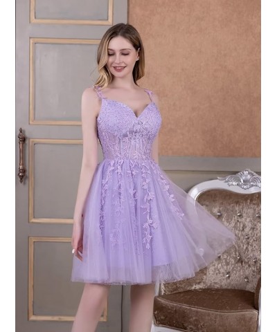 Tulle Homecoming Dresses for Teens Lace Short Prom Dress Spaghetti Straps Appliques Mini Cocktail Party Gowns Black $32.39 Dr...