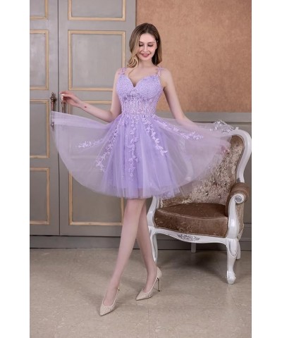 Tulle Homecoming Dresses for Teens Lace Short Prom Dress Spaghetti Straps Appliques Mini Cocktail Party Gowns Black $32.39 Dr...