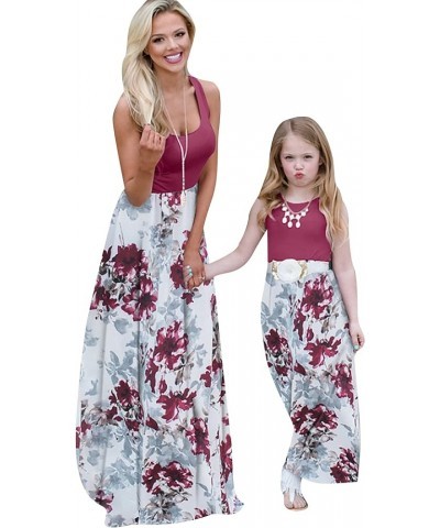 Mommy and Me Matching Maxi Dresses Sleeveless Floral Printed Family Matching Outfits Wine Red Flower $13.19 Dresses