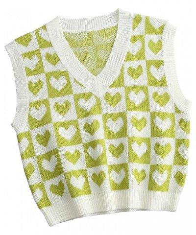 Women's Sleeveless Round Neck Cute Strawberry Sweater Vest Crop Shirt Top Olive Green $15.07 Sweaters