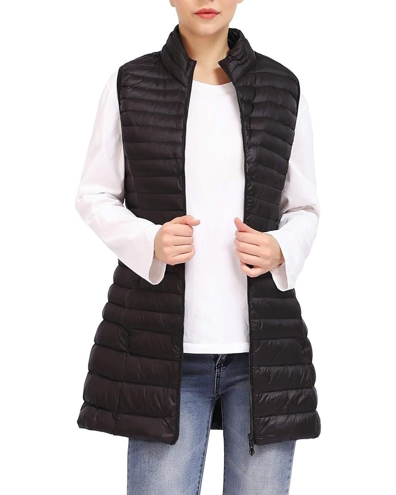 Long Puffer Vest Women Winter Ultra Light Long Down Vest with Stand Collar Black Womens Vests Outerwear Black $20.70 Vests