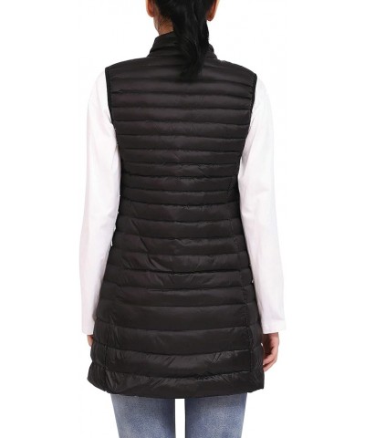 Long Puffer Vest Women Winter Ultra Light Long Down Vest with Stand Collar Black Womens Vests Outerwear Black $20.70 Vests