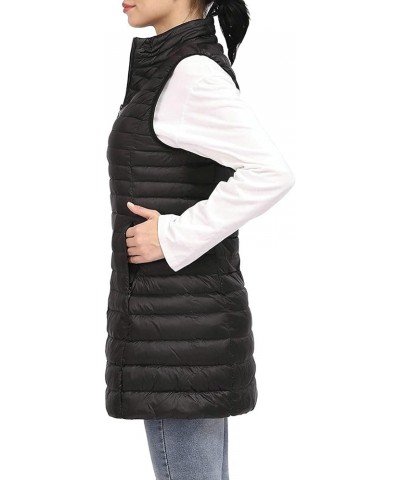 Long Puffer Vest Women Winter Ultra Light Long Down Vest with Stand Collar Black Womens Vests Outerwear Black $20.70 Vests