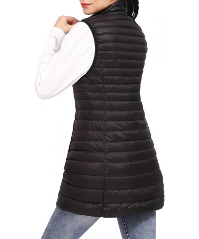 Long Puffer Vest Women Winter Ultra Light Long Down Vest with Stand Collar Black Womens Vests Outerwear Black $20.70 Vests