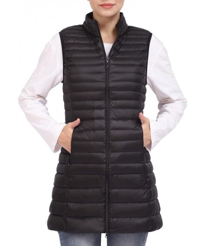 Long Puffer Vest Women Winter Ultra Light Long Down Vest with Stand Collar Black Womens Vests Outerwear Black $20.70 Vests