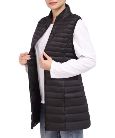 Long Puffer Vest Women Winter Ultra Light Long Down Vest with Stand Collar Black Womens Vests Outerwear Black $20.70 Vests