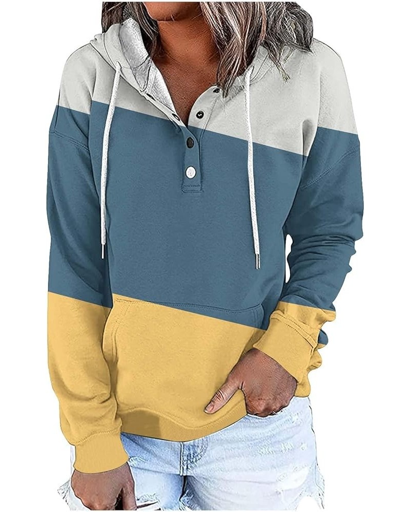 Hooded Sweatshirts for Women Color Block Button Down Y2K Hoodies Pullover Tops Workout Outfits 2023 Fall Clothes 04 Navy $8.1...