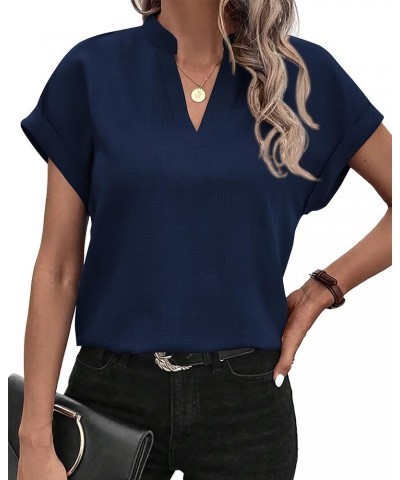 Women's Summer Tops 2024 V Neck Short Sleeve Tshirt Loose Flowy Tunics Solid Color Dressy Casual Blouse Shirts Solid Navy $17...