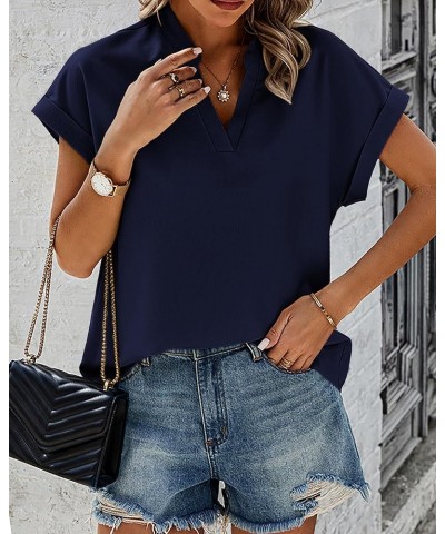 Women's Summer Tops 2024 V Neck Short Sleeve Tshirt Loose Flowy Tunics Solid Color Dressy Casual Blouse Shirts Solid Navy $17...