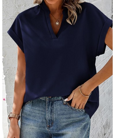 Women's Summer Tops 2024 V Neck Short Sleeve Tshirt Loose Flowy Tunics Solid Color Dressy Casual Blouse Shirts Solid Navy $17...