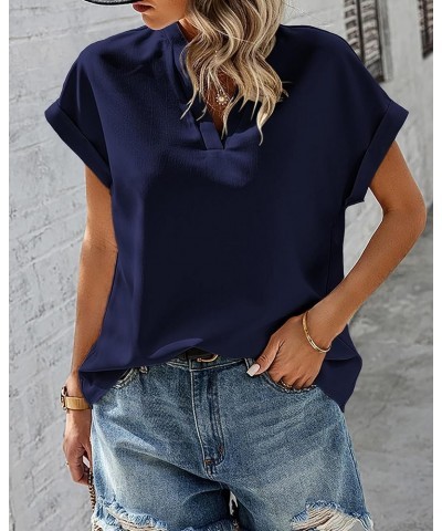 Women's Summer Tops 2024 V Neck Short Sleeve Tshirt Loose Flowy Tunics Solid Color Dressy Casual Blouse Shirts Solid Navy $17...