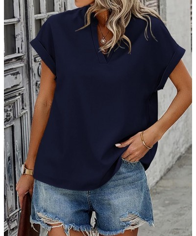 Women's Summer Tops 2024 V Neck Short Sleeve Tshirt Loose Flowy Tunics Solid Color Dressy Casual Blouse Shirts Solid Navy $17...