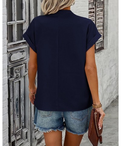 Women's Summer Tops 2024 V Neck Short Sleeve Tshirt Loose Flowy Tunics Solid Color Dressy Casual Blouse Shirts Solid Navy $17...