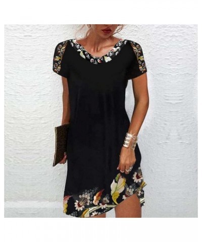 Women's Round Neck Short Sleeve Mexican Dress Floral Embroidered Tshirt Dress Ethnic Boho Midi Dresses Black4 $15.95 Dresses