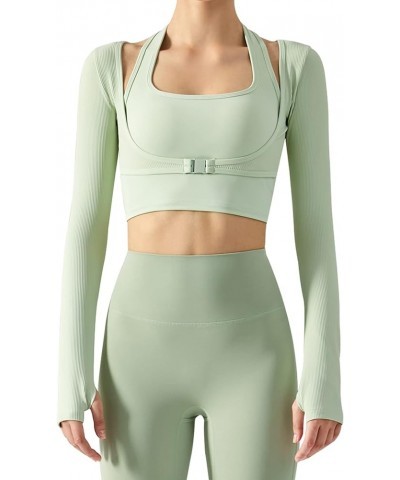 Women's Stretch Cutout Yoga Sports Jacket Long Sleeve Crop Top T Shirts with Thumb Holes Green $17.39 Jackets