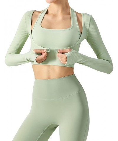 Women's Stretch Cutout Yoga Sports Jacket Long Sleeve Crop Top T Shirts with Thumb Holes Green $17.39 Jackets