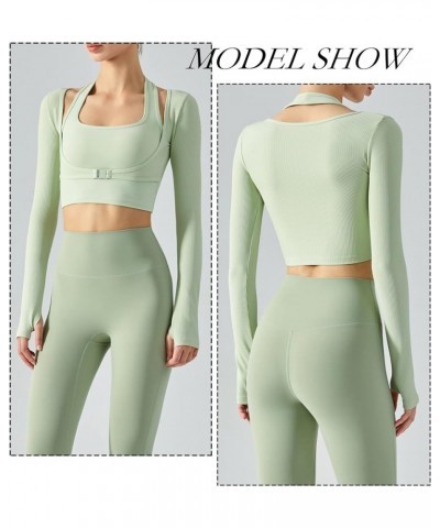 Women's Stretch Cutout Yoga Sports Jacket Long Sleeve Crop Top T Shirts with Thumb Holes Green $17.39 Jackets