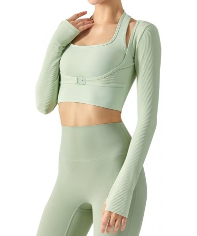 Women's Stretch Cutout Yoga Sports Jacket Long Sleeve Crop Top T Shirts with Thumb Holes Green $17.39 Jackets