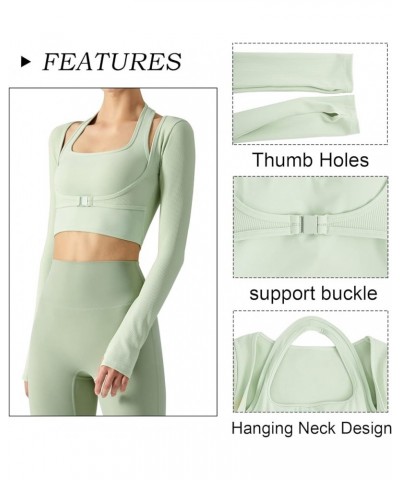 Women's Stretch Cutout Yoga Sports Jacket Long Sleeve Crop Top T Shirts with Thumb Holes Green $17.39 Jackets