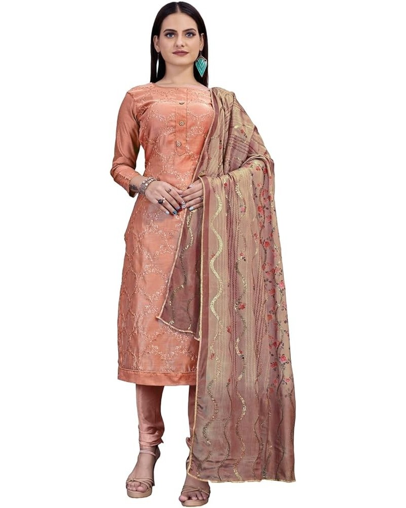 Salwar Kameez Suit for Women Indian Party Wear Plus Size Salwar Suit Dress With Dupatta Peach & Brown $39.95 Suits