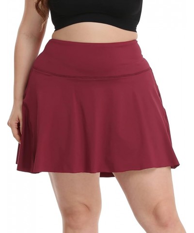 Women's Plus Size Tennis Skort Pleated Athletic Golf Skirt with Shorts Burgundy $16.00 Skorts