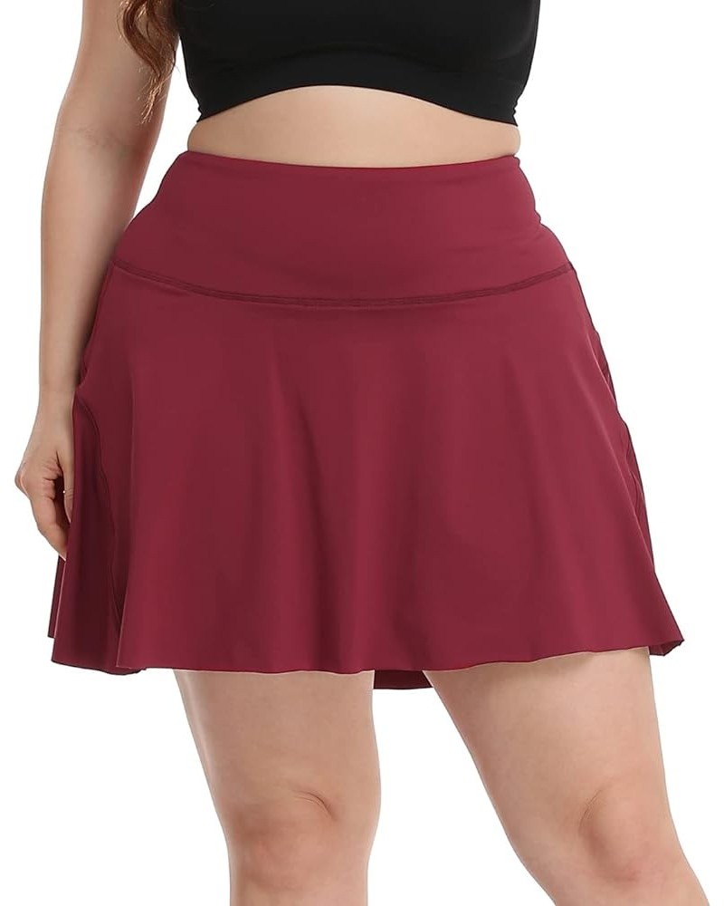 Women's Plus Size Tennis Skort Pleated Athletic Golf Skirt with Shorts Burgundy $16.00 Skorts