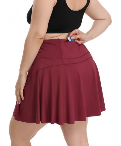 Women's Plus Size Tennis Skort Pleated Athletic Golf Skirt with Shorts Burgundy $16.00 Skorts