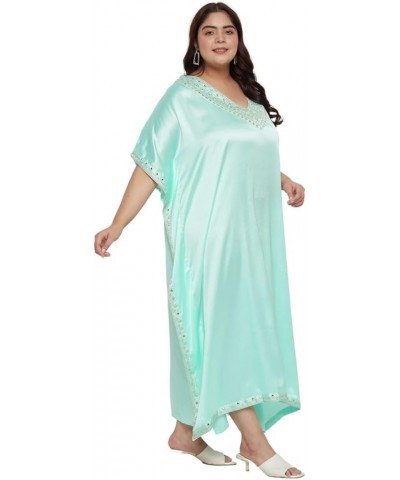 Caftans for Women Satin Silk Embroidery Long Kaftan Plus Size Beach Cover Ups Embroidered Embellished Maxi Dresses Ice Green ...