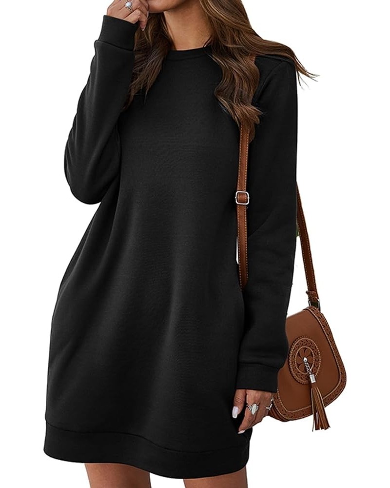 Women's Winter Sweatshirt Dress Fleece Lined Pullover Shirt with Pockets Warm Black $17.29 Hoodies & Sweatshirts