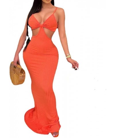 Womens Spaghetti Strap Leaf Printed Maxi Dress Bandage Bodycon Beach Holiday Long Dress 315 Orange $11.87 Dresses