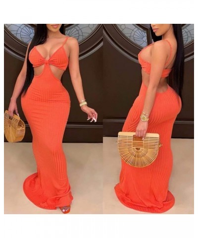 Womens Spaghetti Strap Leaf Printed Maxi Dress Bandage Bodycon Beach Holiday Long Dress 315 Orange $11.87 Dresses