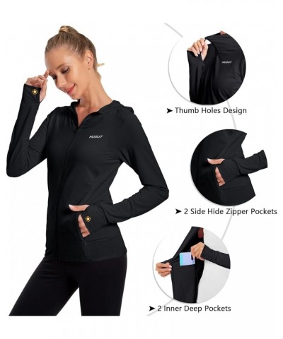 Women's UPF 50+ Sun Protection UV Jacket - Zip Up Hoodie Long Sleeve Hiking Fishing SPF Performance Shirt with Thumbhole Blac...