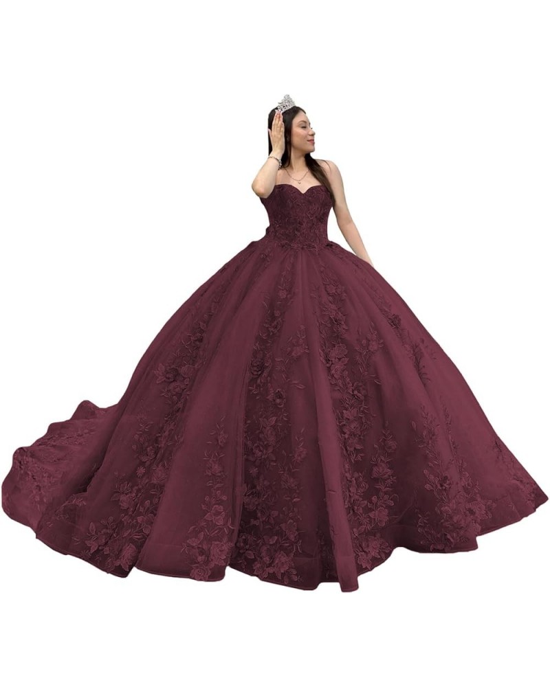 Strapless Quinceanera Dresses Ball Gown Puffy Sweet 16 Dresses for Teens Sweetheart Pegeant Gowns for Women CXL087 Burgundy D...