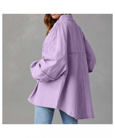 Womens Denim Jacket Western Plain Casual Fall Shacket Collar Button Down Loose Fit Denim Jacket for Women 2024 Z-381 Purple $...